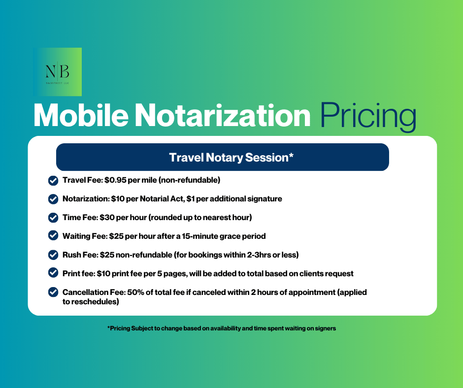 Mobile Notary Pricing — professional Texas mobile and online notary services specializing in real estate signings, loan signings, powers of attorney, affidavits, and remote online notarization (RON)